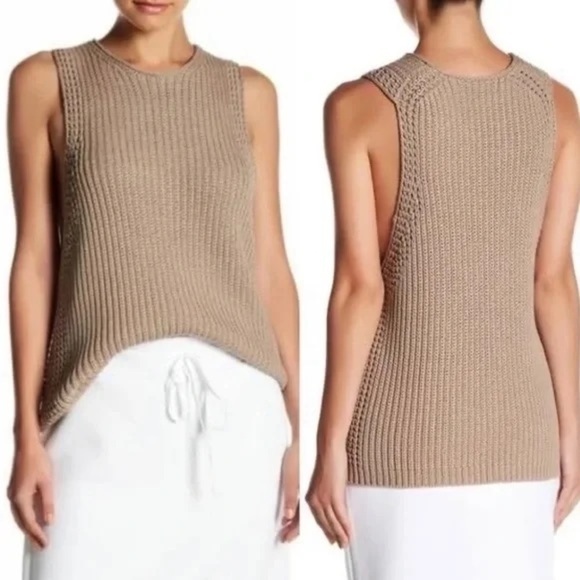 Vince Chunky Waffle Knit Sweater Tank Khaki Small - Picture 1 of 6